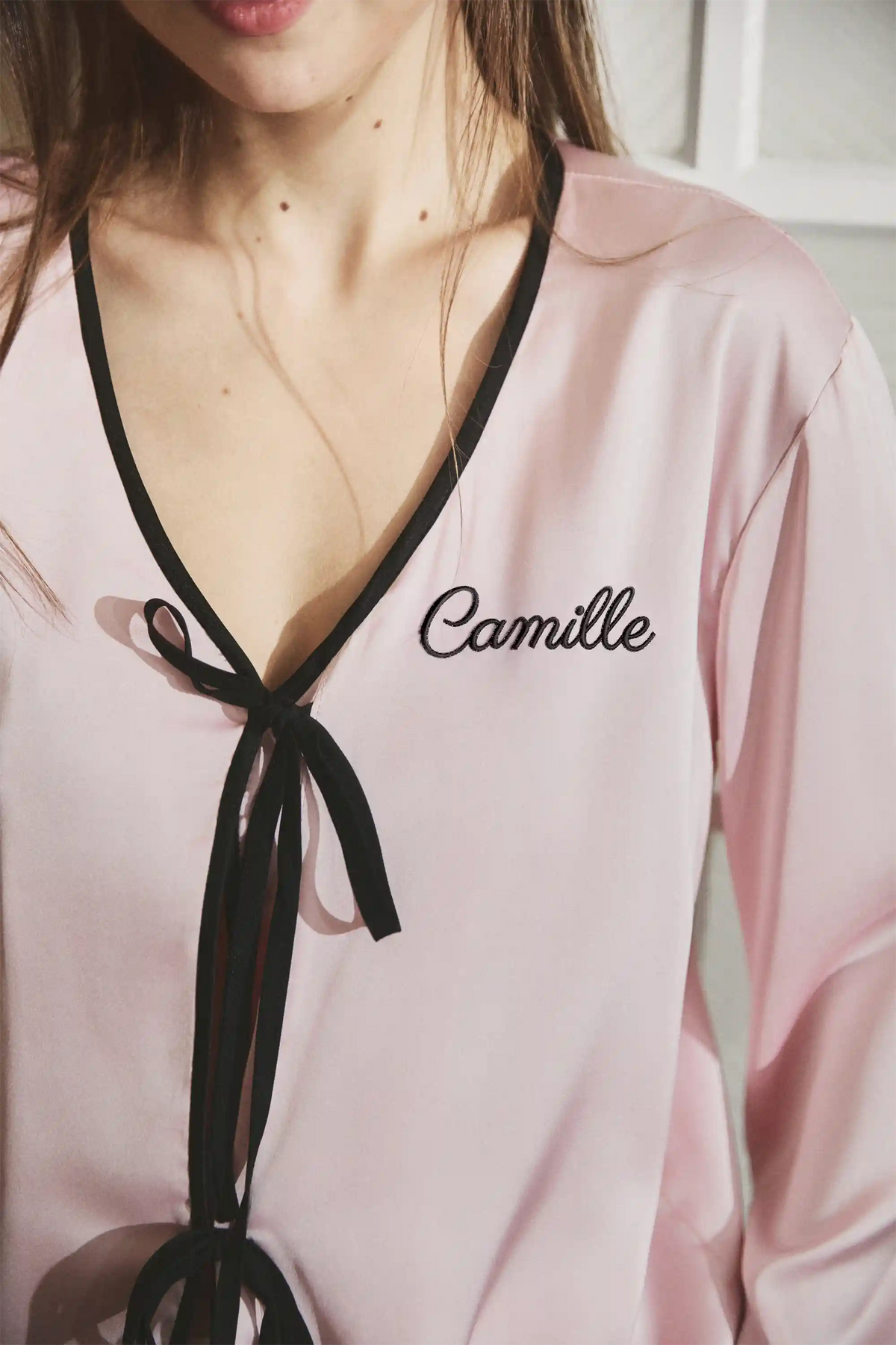 Camille Ribbons Satin Pajama Set - Blush Pink