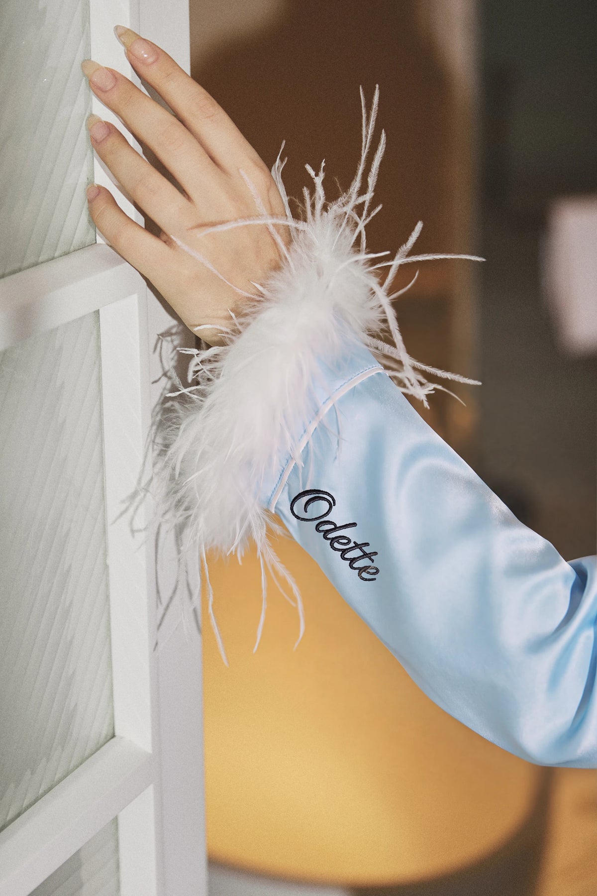 Odette Feather Satin Pajama Set - Baby Blue