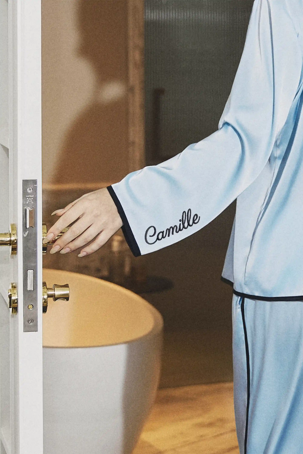 Camille Ribbons Satin Pajama Set - Baby Blue