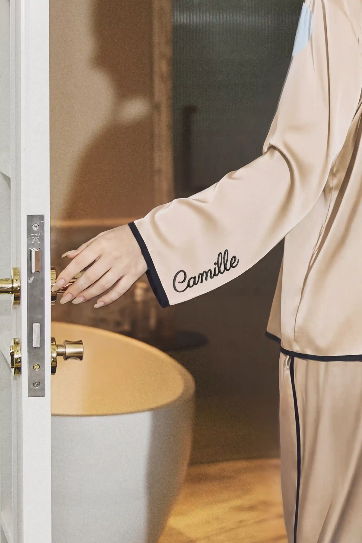 Camille Ribbons Satin Pajama Set - Champagne