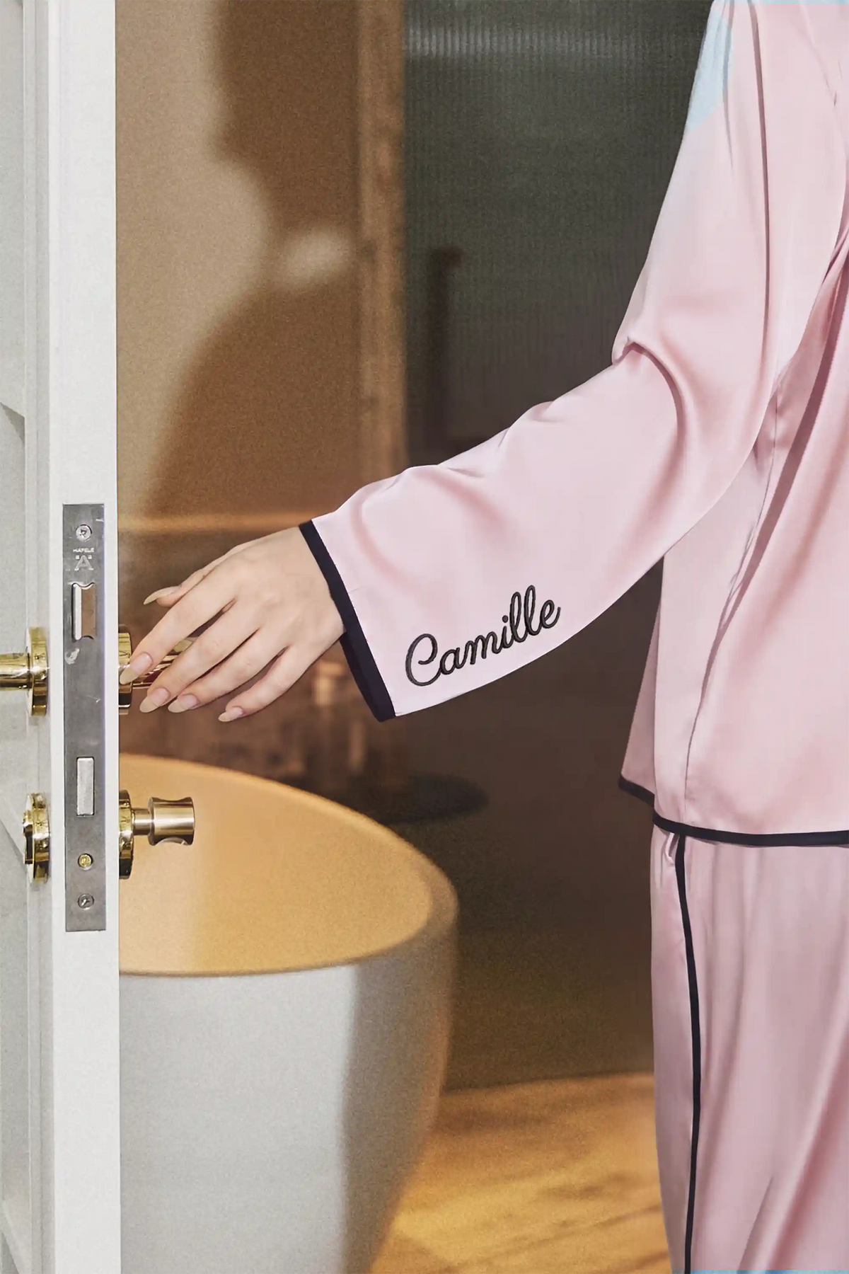 Camille Ribbons Satin Pajama Set - Blush Pink