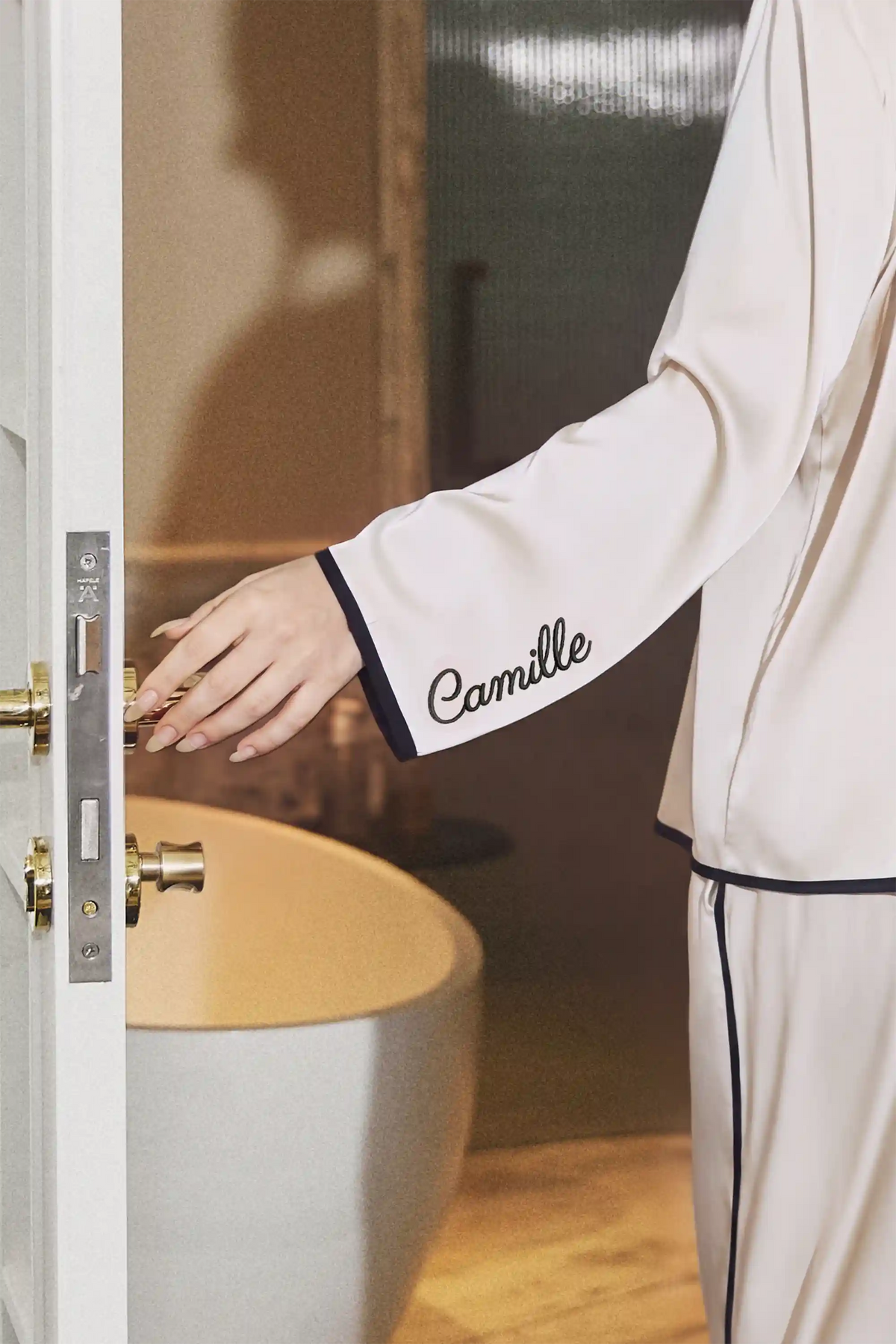 Camille Ribbons Satin Pajama Set - Ivory