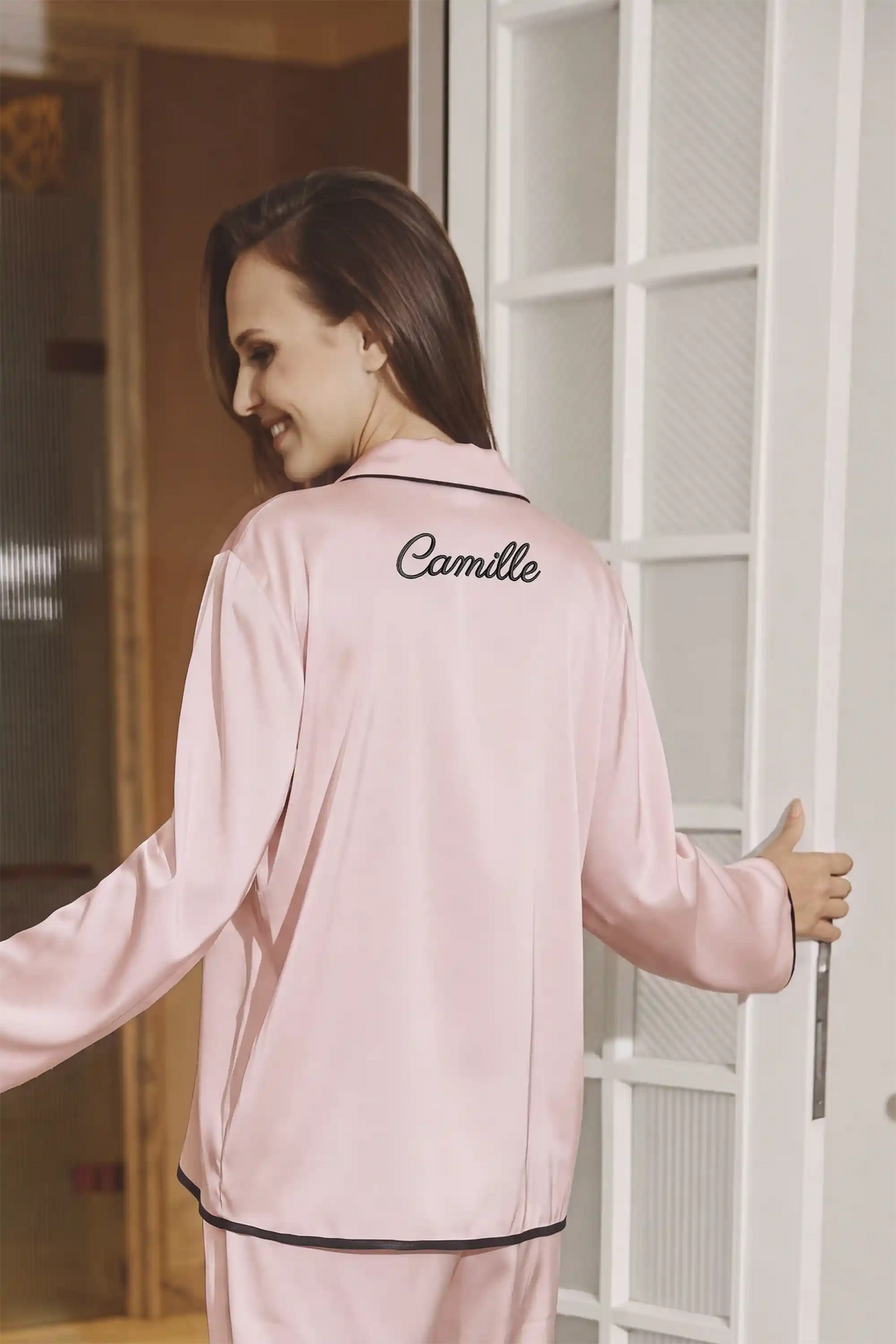 Camille Ribbons Satin Pajama Set - Blush Pink