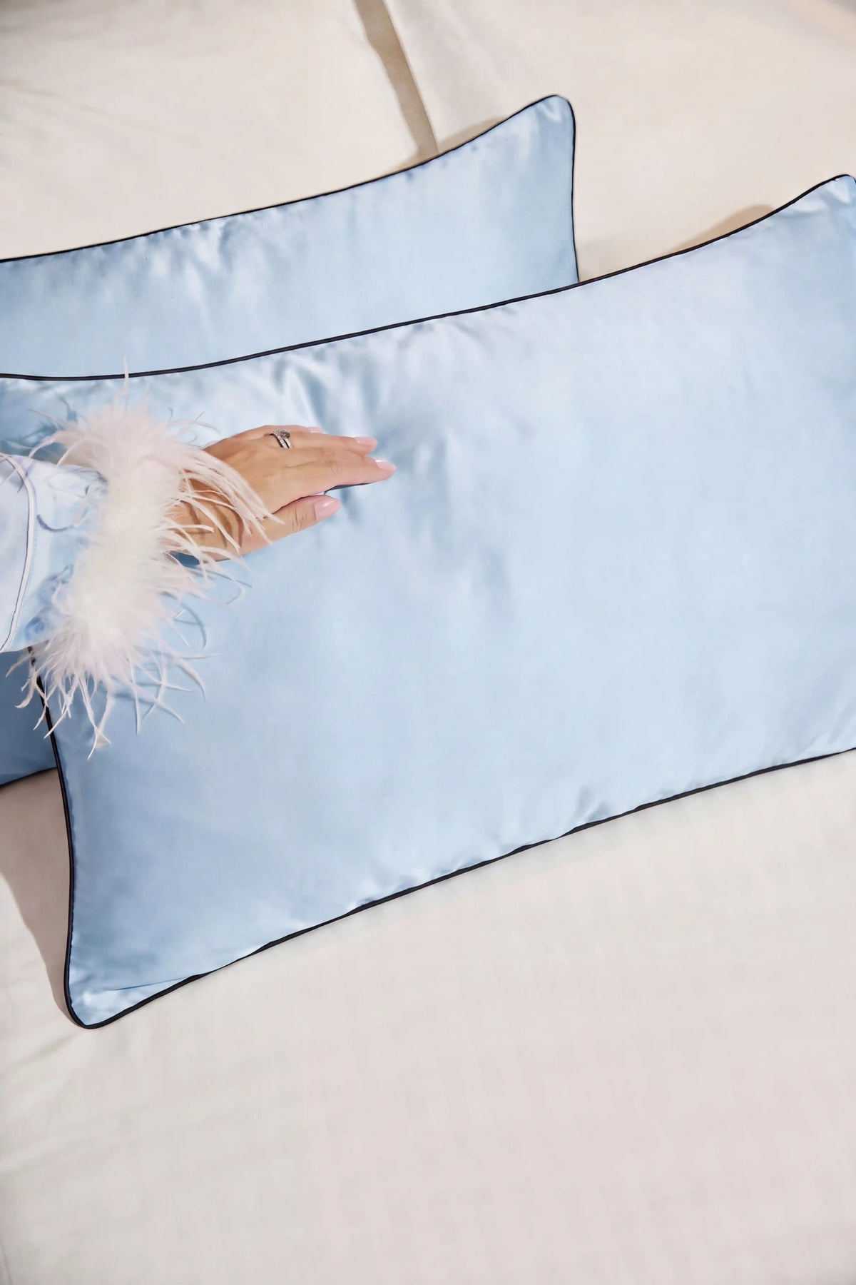 Camille Original Satin Pillowcase in Baby Blue featuring a silky satin texture and soft blue sheen