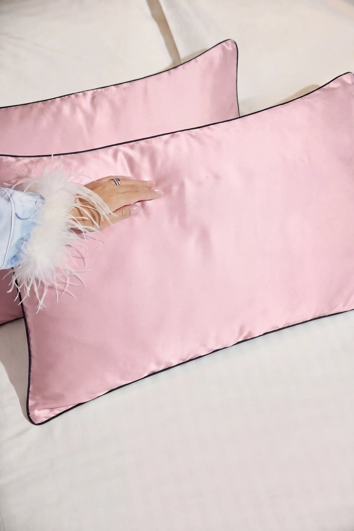 Camille Original Satin Pillowcase in Blush Pink featuring a silky satin texture and soft pink sheen