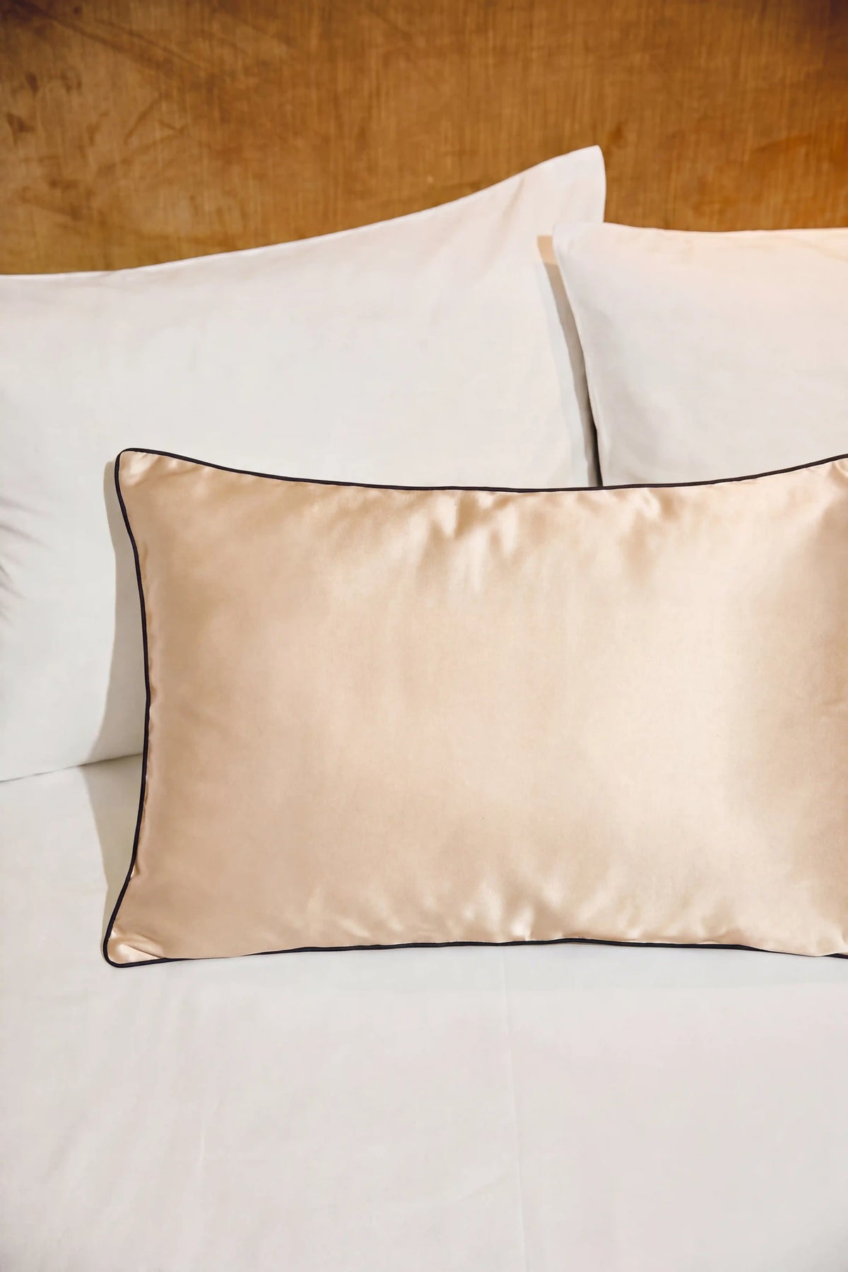 Camille Original Satin Pillowcase in Champagne showcasing its smooth satin texture and soft sheen
