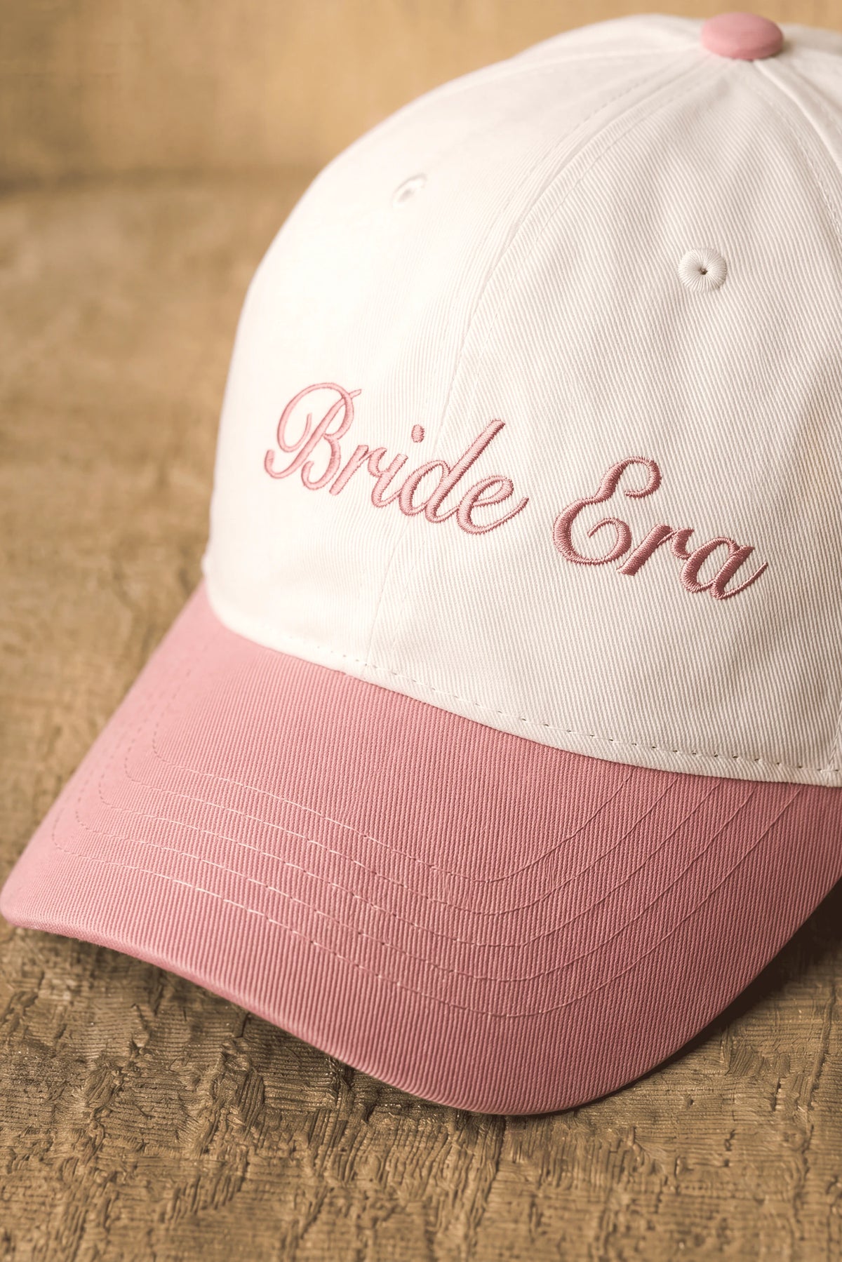 Embroidered Two-Tone Cap in White and Blush Pink featuring detailed front embroidery