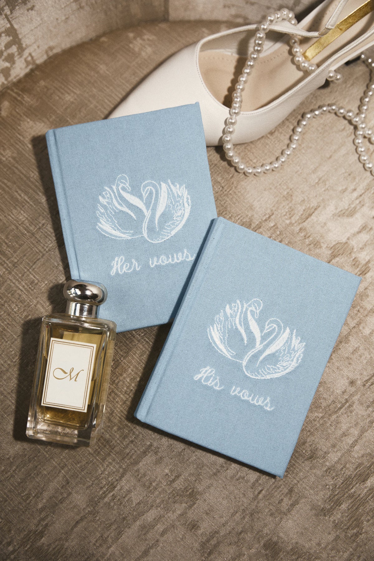 Evermore Embroidered Wedding Vow Book in Baby Blue by Meezily – front cover showcasing the elegant embroidered design