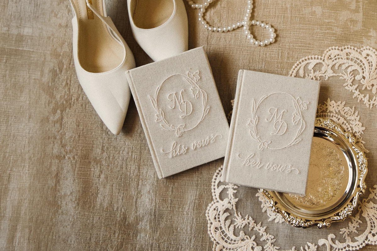 Evermore Embroidered Wedding Vow Book in Ivory, an elegant keepsake for handwritten wedding vows