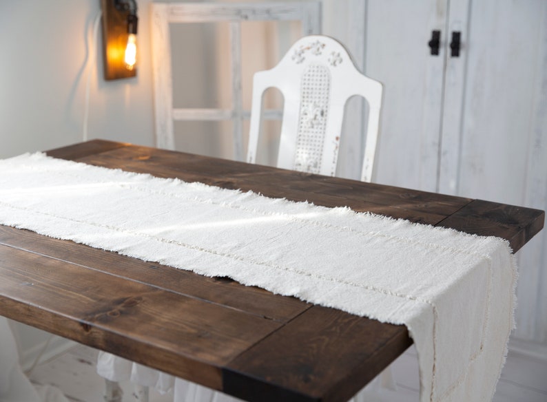 Rustic Farmhouse Table Runner With Frayed Edges, Fall Decor, Holiday Dining Table Decor