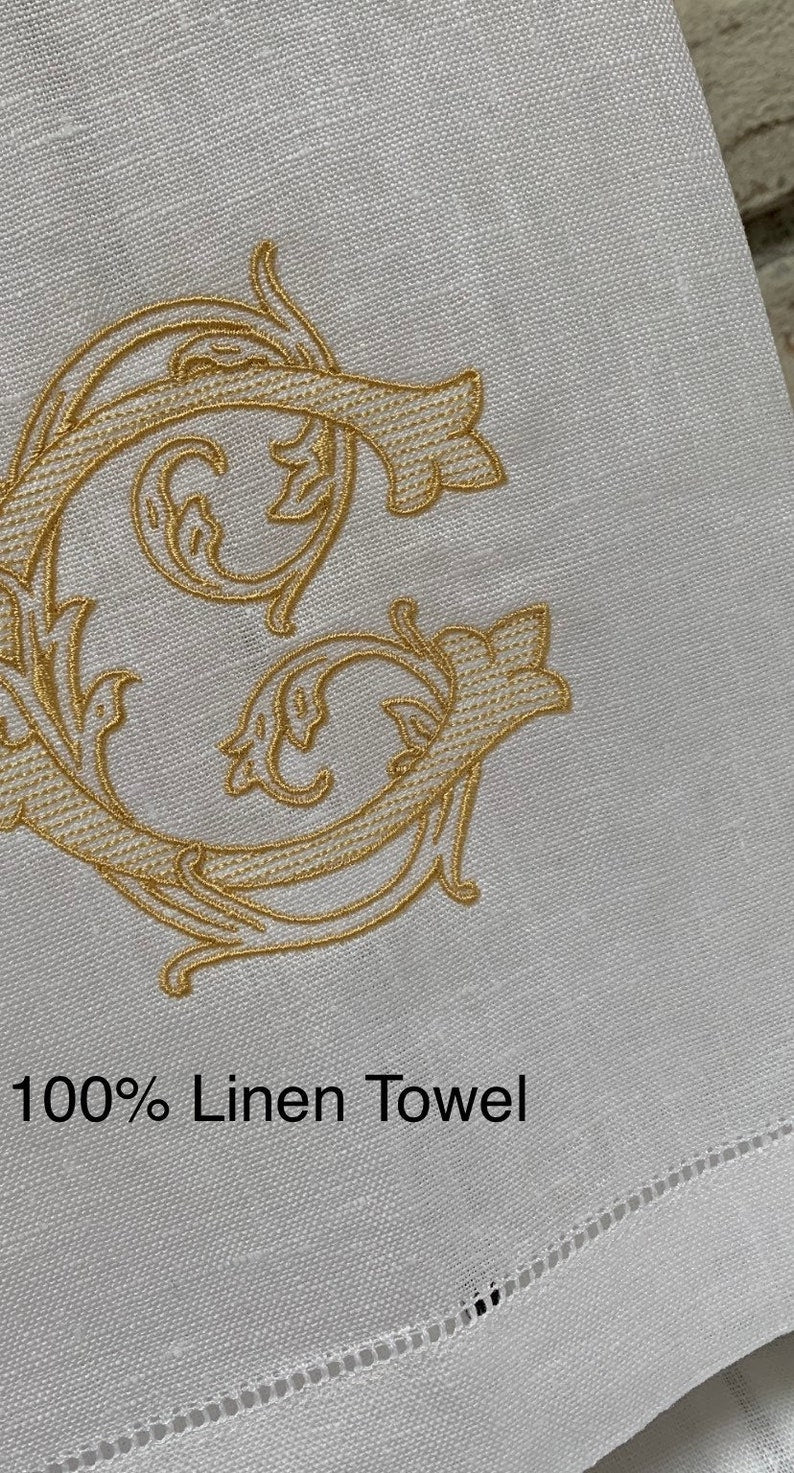 Custom Monogram Linen Hand Towel, Personalized Vintage Vine Single Letter, Wedding Gifts