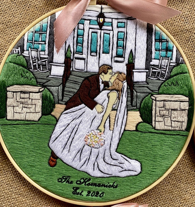Custom Embroidered Portraits With Full Background, Personalized Gifts For Couple