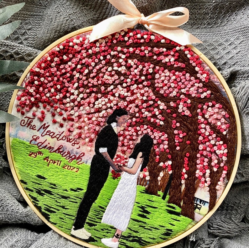 Custom Embroidered Portraits With Full Background, Personalized Gifts For Couple