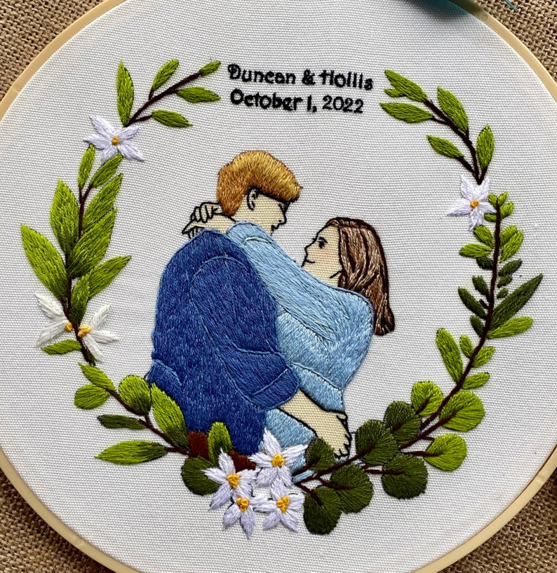 Custom Embroidered Portraits From Photo, Botanical Wedding Gifts, Anniversaries Gifts