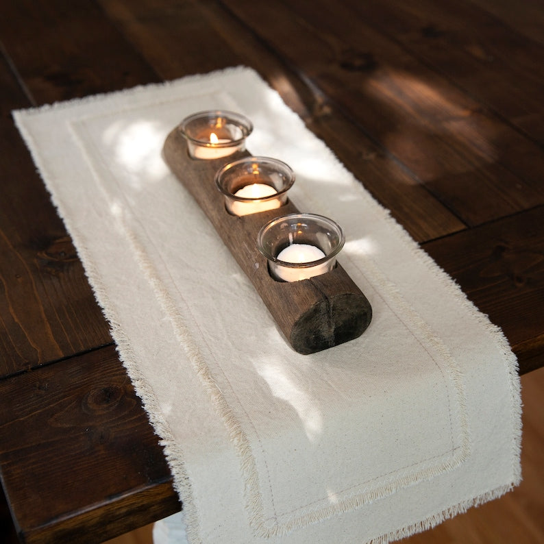 Small Rustic Frayed Edges Table Runner, Handmade Table Runner, Holiday Runner, Gift For Mom, Gift For Her