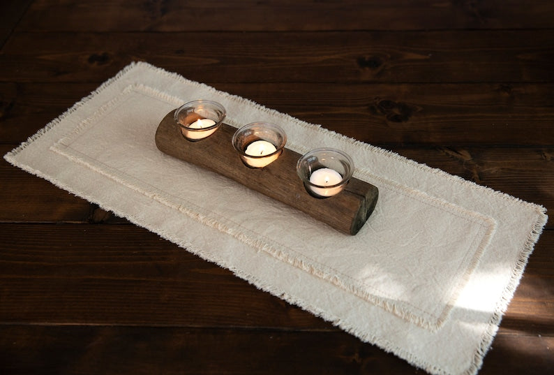 Small Rustic Frayed Edges Table Runner, Handmade Table Runner, Holiday Runner, Gift For Mom, Gift For Her