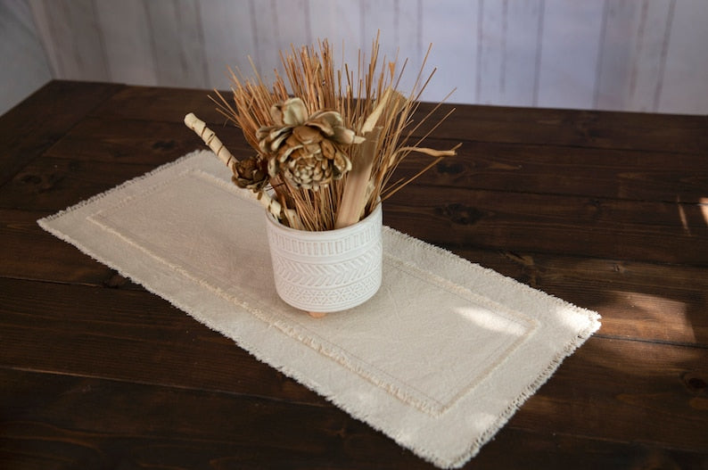 Small Rustic Frayed Edges Table Runner, Handmade Table Runner, Holiday Runner, Gift For Mom, Gift For Her