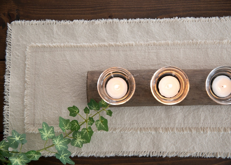 Small Rustic Frayed Edges Table Runner, Handmade Table Runner, Holiday Runner, Gift For Mom, Gift For Her