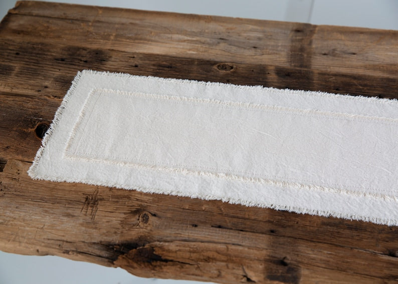Small Rustic Frayed Edges Table Runner, Handmade Table Runner, Holiday Runner, Gift For Mom, Gift For Her