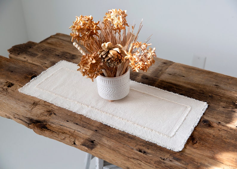 Rustic Farmhouse Table Runner With Frayed Edges, Fall Decor, Holiday Dining Table Decor