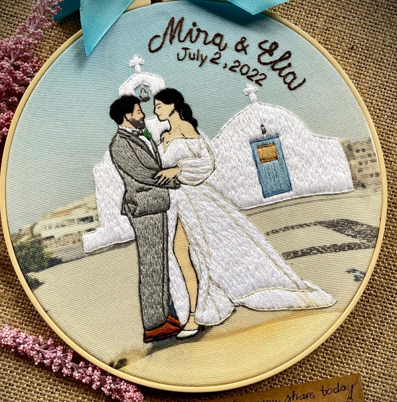 Custom Embroidered Portraits With Full Background, Personalized Gifts For Couple