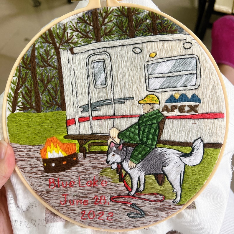 Custom Embroidered Portraits With Full Background, Personalized Gifts For Couple