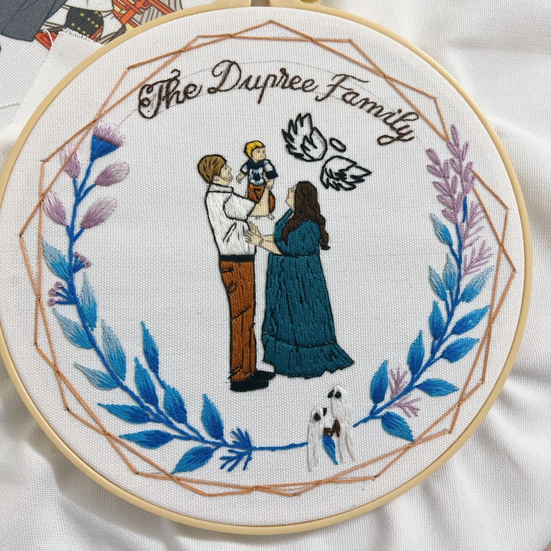 Custom Embroidered Portraits From Photo, Botanical Wedding Gifts, Anniversaries Gifts