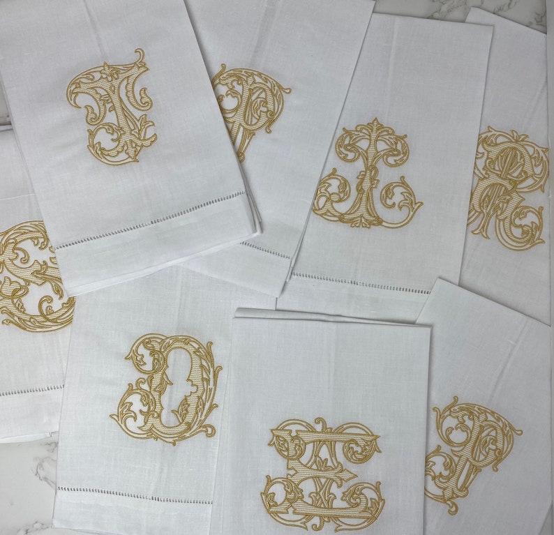 Custom Monogram Linen Hand Towel, Personalized Vintage Vine Single Letter, Wedding Gifts