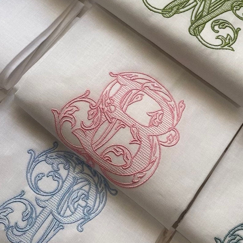 Custom Monogram Linen Hand Towel, Personalized Vintage Vine Single Letter, Wedding Gifts