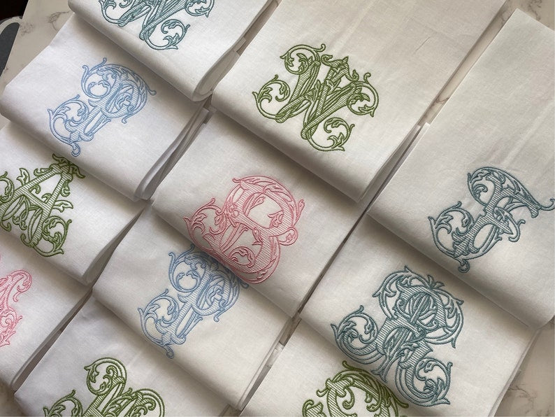Custom Monogram Linen Hand Towel, Personalized Vintage Vine Single Letter, Wedding Gifts