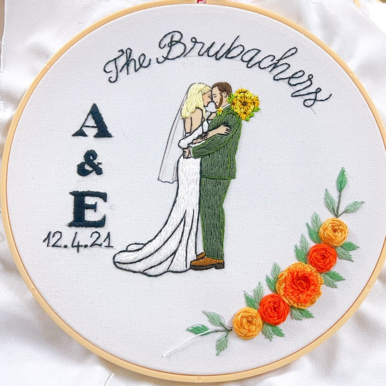 Custom Embroidered Portraits From Photo, Botanical Wedding Gifts, Anniversaries Gifts