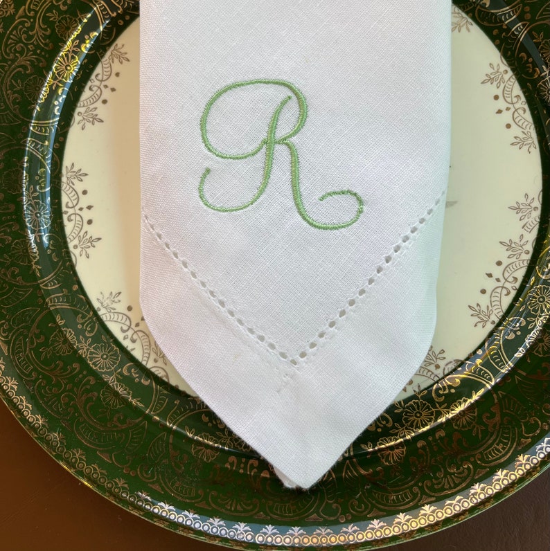 Embroidered Monogram Linen Dinner Napkins, Personalized Cotton Linen Napkins Set, Custom Initial Napkins