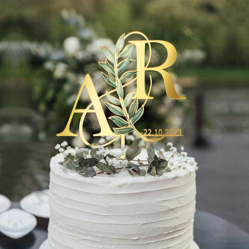 Custom Initials Date Engagement Cake Topper, Wedding Cake Decoration