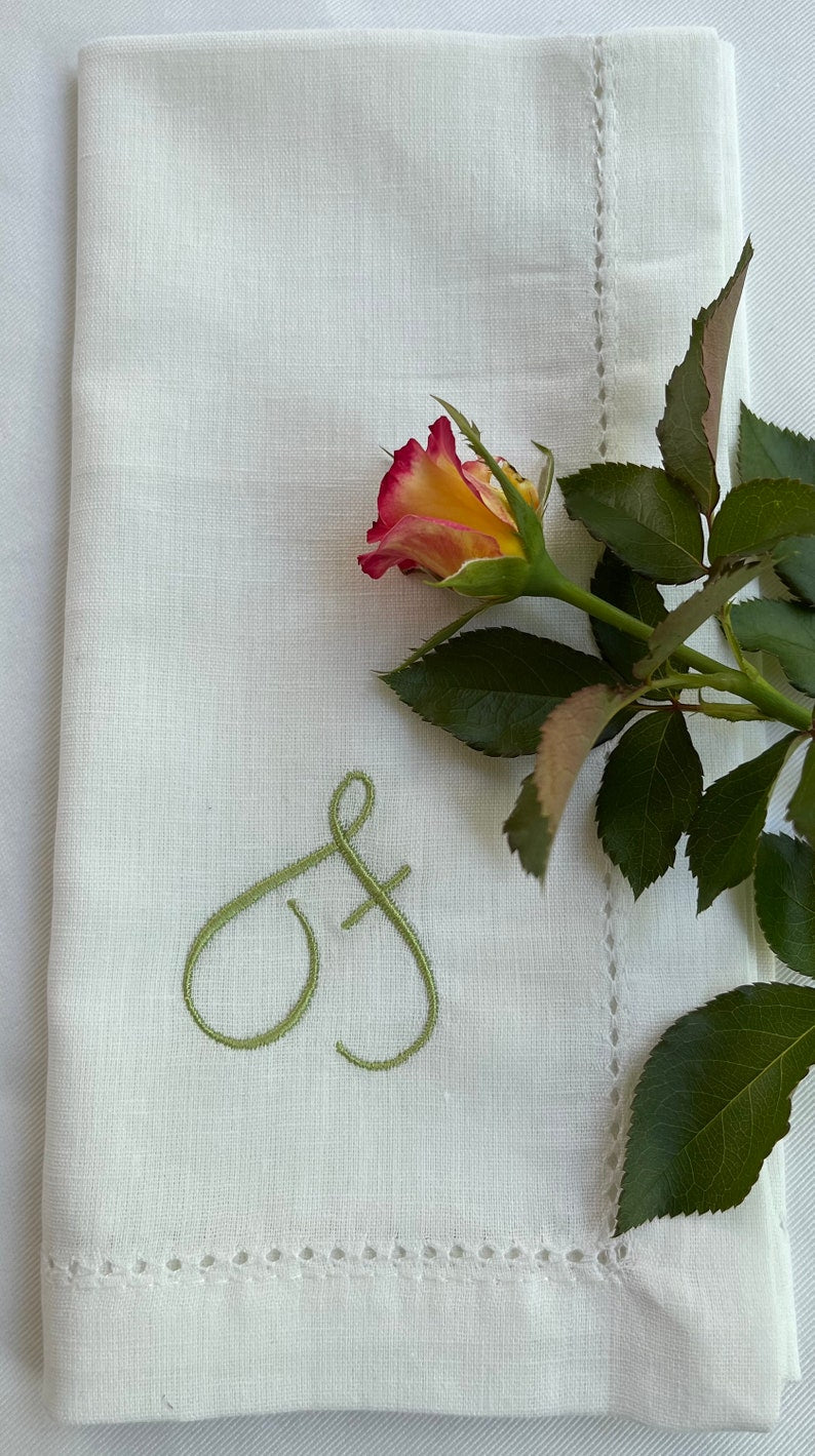 Embroidered Monogram Linen Dinner Napkins, Personalized Cotton Linen Napkins Set, Custom Initial Napkins