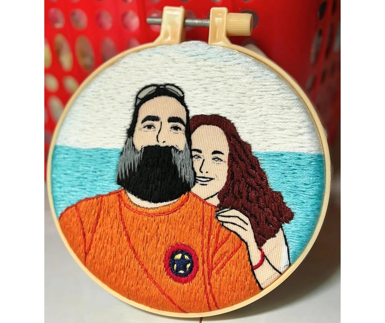 Custom Embroidered Portraits With Full Background, Personalized Gifts For Couple