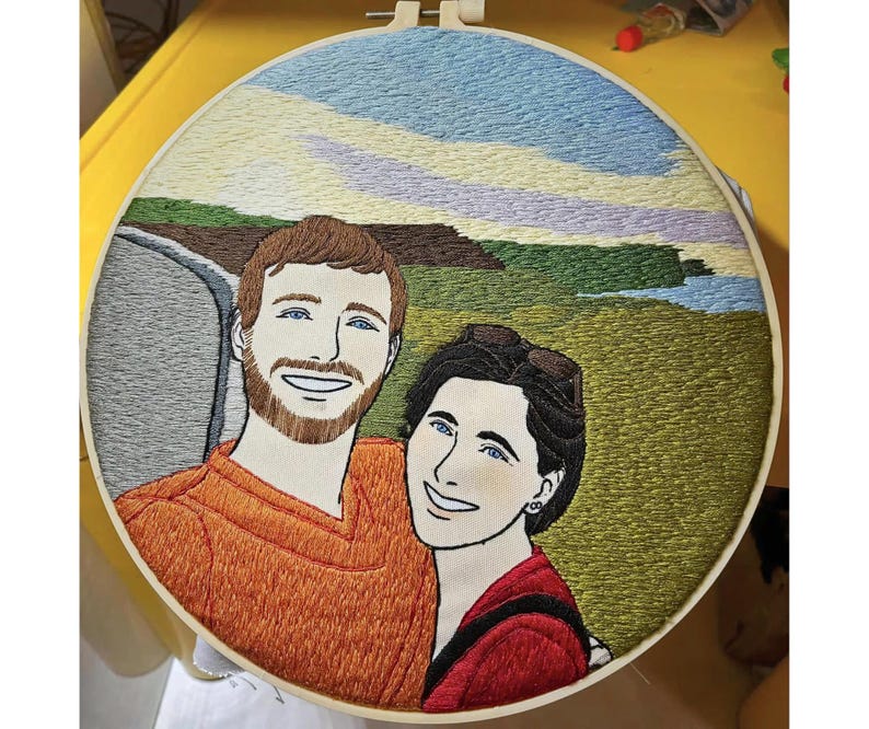 Custom Embroidered Portraits With Full Background, Personalized Gifts For Couple