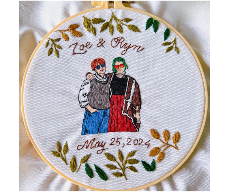 Custom Embroidered Portraits From Photo, Botanical Wedding Gifts, Anniversaries Gifts