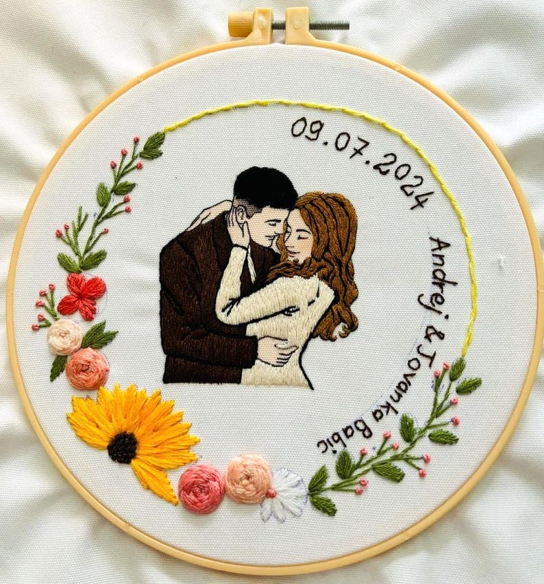 Custom Embroidered Portraits From Photo, Botanical Wedding Gifts, Anniversaries Gifts
