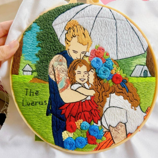 Custom Embroidered Portraits With Full Background, Personalized Gifts For Couple