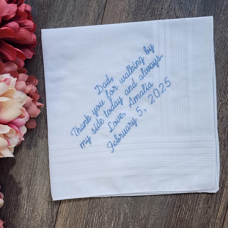 Personalized Wedding Handkerchief for Dad, Custom Embroidered Gift from Bride And Groom
