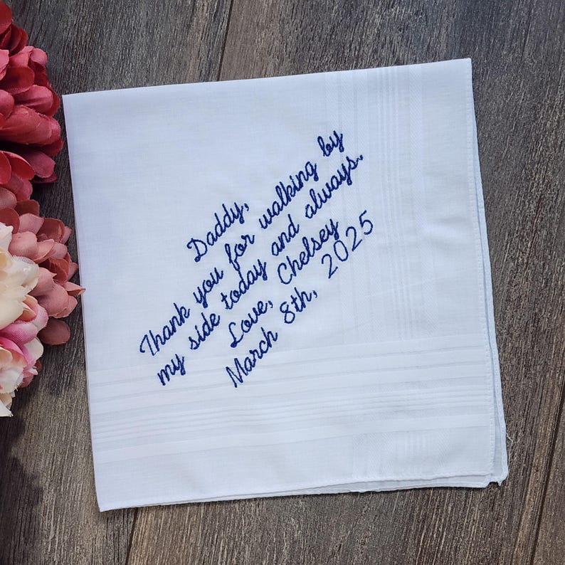 Personalized Wedding Handkerchief for Dad, Custom Embroidered Gift from Bride And Groom