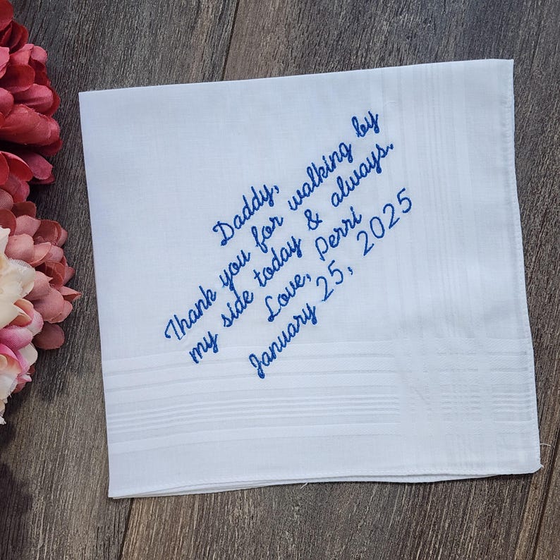 Personalized Wedding Handkerchief for Dad, Custom Embroidered Gift from Bride And Groom