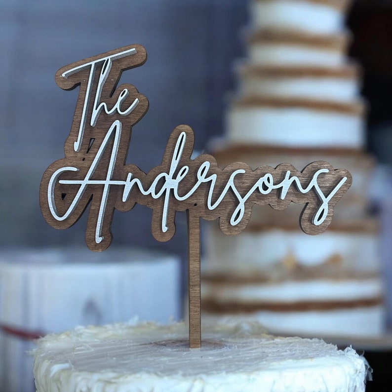 Custom Script Wedding Cake Topper, Personalized Rustic Cake Topper, Wedding Gift For Mr And Mrs