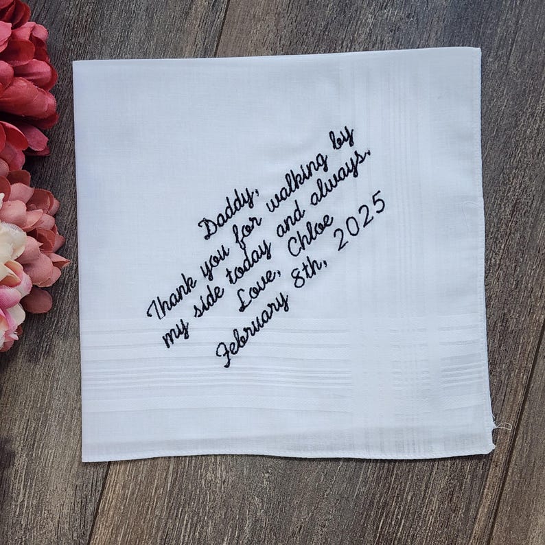 Personalized Wedding Handkerchief for Dad, Custom Embroidered Gift from Bride And Groom