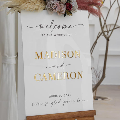 Custom Acrylic Wedding Sign With 3D Mirror Gold Names, Modern Welcome Sign, Wedding Decoration