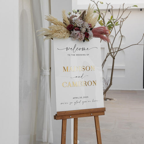Custom Acrylic Wedding Sign With 3D Mirror Gold Names, Modern Welcome Sign, Wedding Decoration