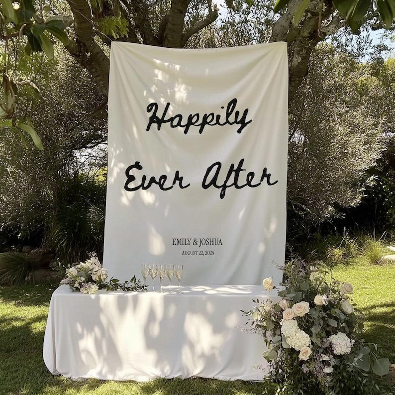 Custom Happily Ever After Wedding Banner, Bridal Shower Sign, Modern Wedding Welcome Sign