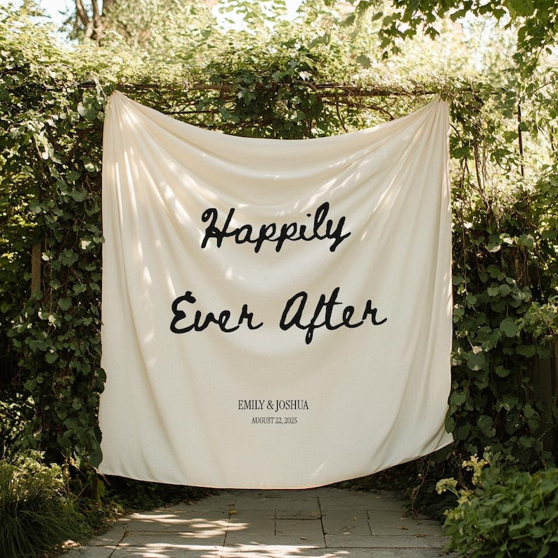 Custom Happily Ever After Wedding Banner, Bridal Shower Sign, Modern Wedding Welcome Sign