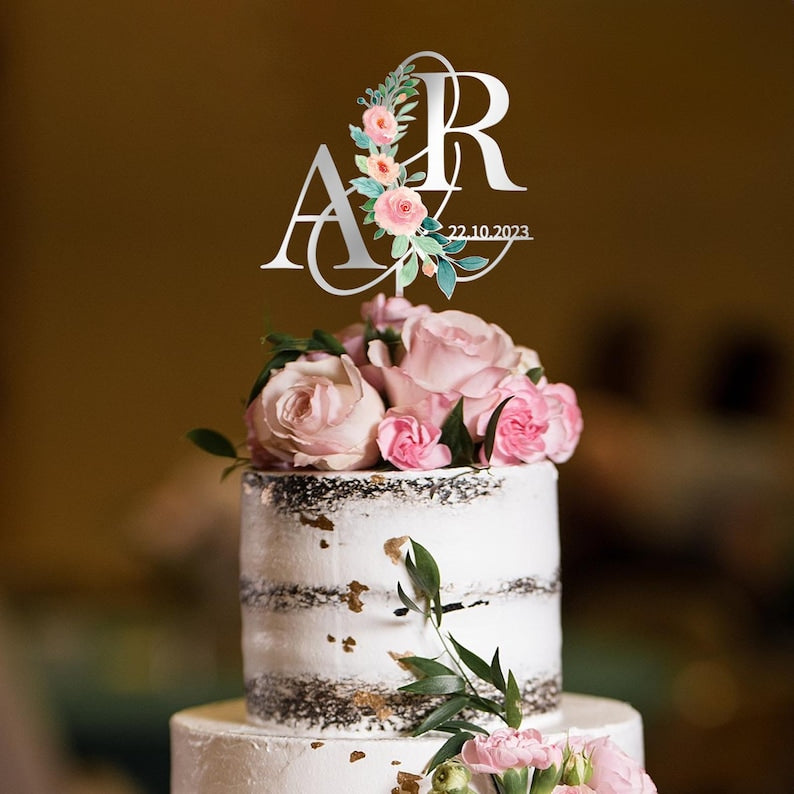 Custom Initials Date Engagement Cake Topper, Wedding Cake Decoration