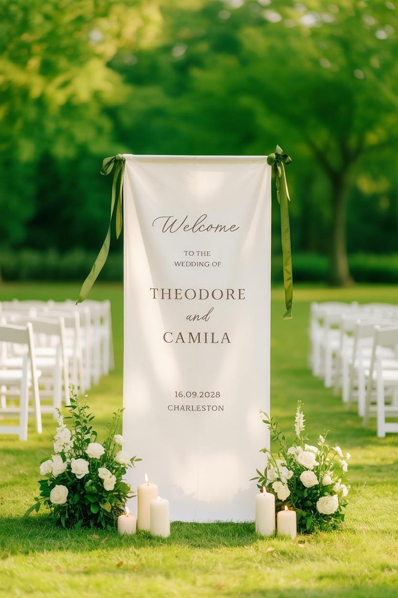 Personalized Fabric Wedding Sign, Custom Linen Banner with Names, Wedding Ceremony Decor